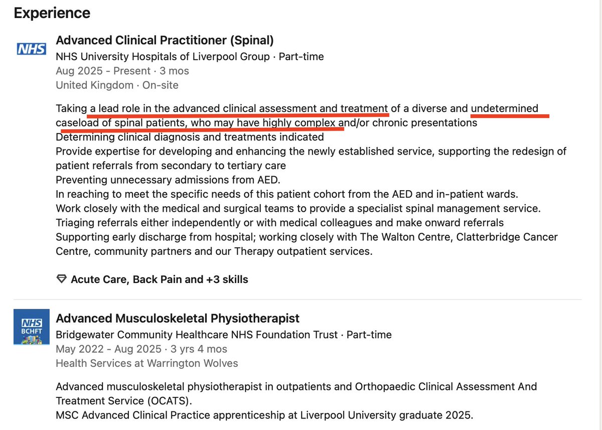 kcisc's tweet image. An apprenticeship ACP and straight into taking the lead role in undetermined 'highly complex spinal cases'.
This ACP course did not impress Ofsted.