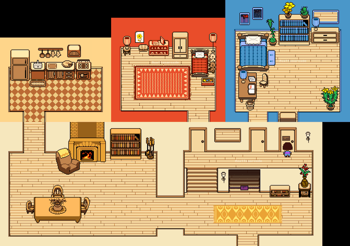 kickstenn's tweet photo. Toriel's home redesign!

> And yes, Toriel's room has two doors... because why not? One's blocked off by a wardrobe.

#undertale #utdrfanart #redraw #redesign https://t.co/y4CyrpD5ku