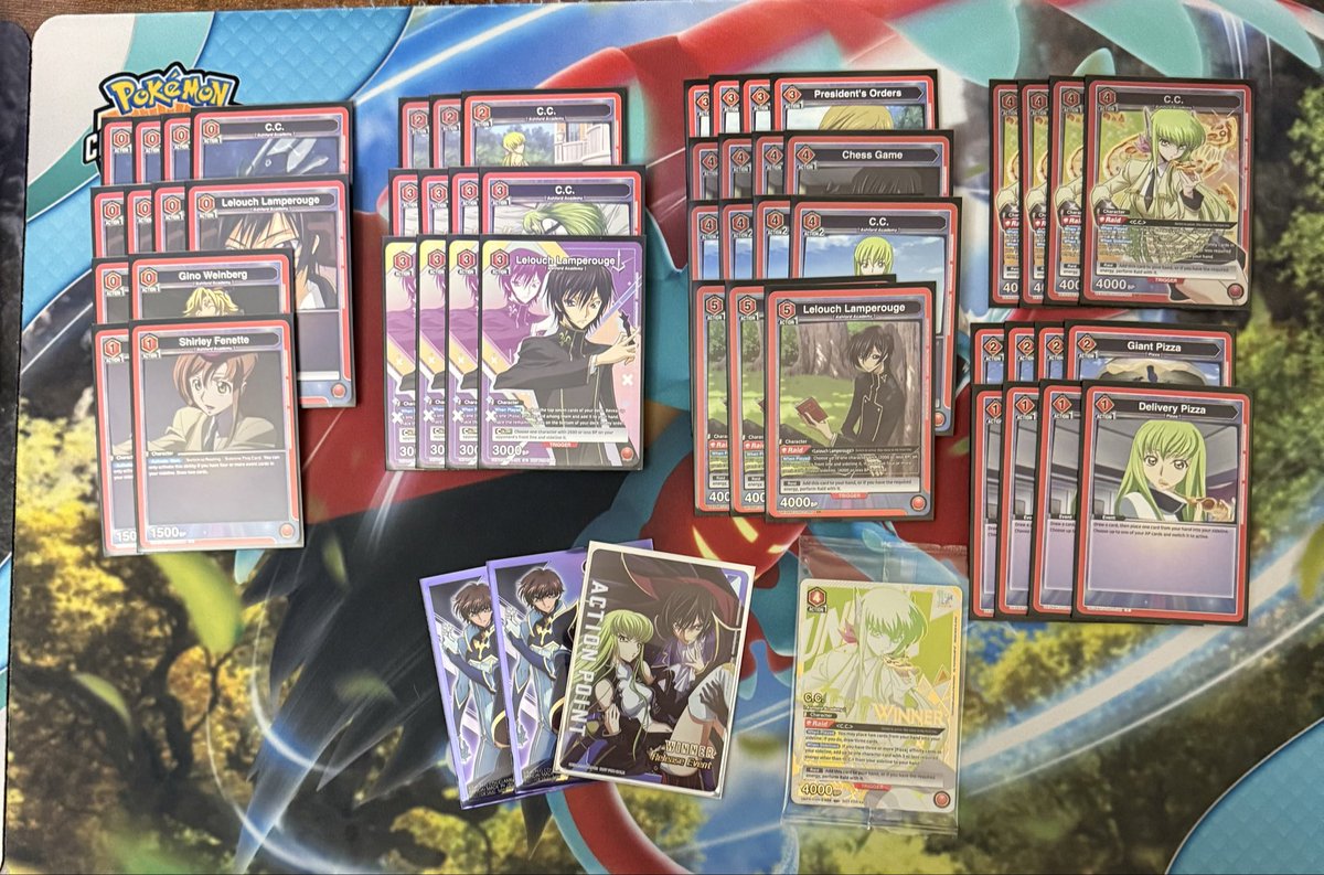 Code Geass Rare Battle dub. S/O to Red C.C./Lulu aka “Pizza Time” for carrying me. Risky business only playing 10 0’s 👀 I absolutely love the winner card and sleeves 🔥 #UNIONARENA