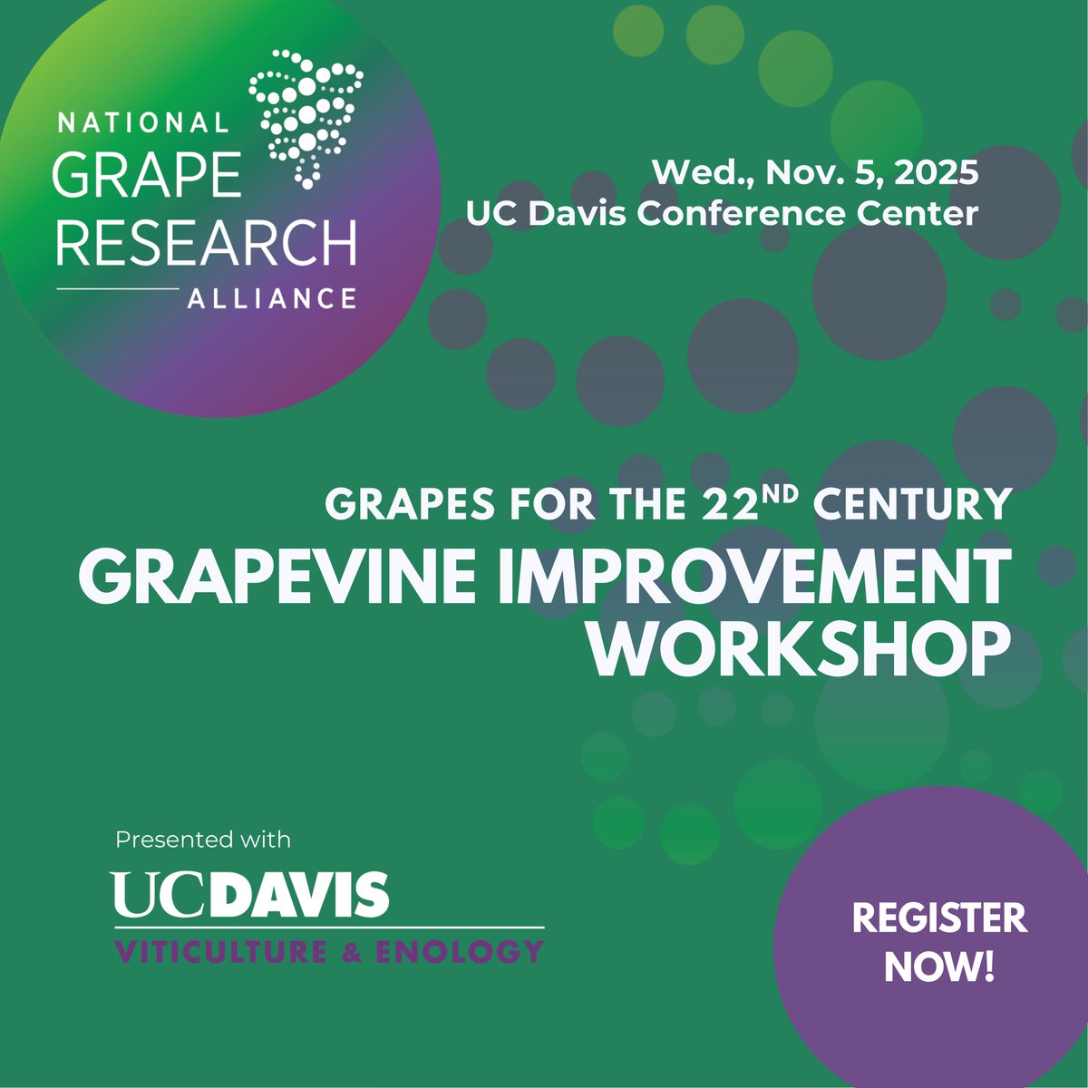 GrapeResearch's tweet image. Our Grapevine Improvement Workshop on 11/5, is 60% sold out! If you&apos;re curious about how experts from around the world are working to deliver grapes for the 22nd century, SNAG YOUR TICKETS TODAY! Also, check out our just-posted speaker bios! #graperesearch tinyurl.com/474bu94d