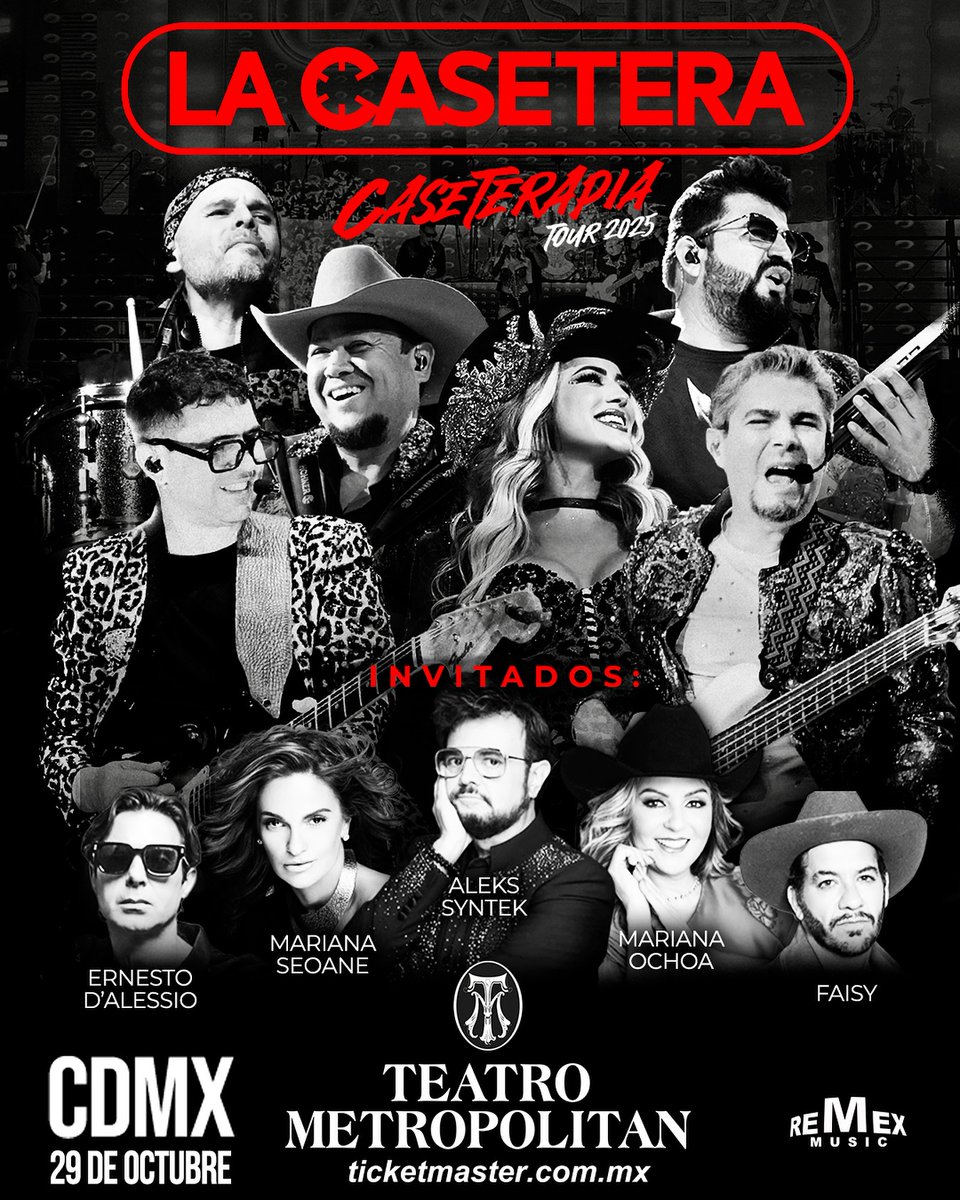 <a href="/LaCaseteraMX/">La Casetera</a> presentará "Caseterapia Tour 2025" este 29 de octubre en el Teatro Metropólitan.

Venta de boletos en Ticketmaster México.

<a href="/Remex_Music/">Remex Music Oficial</a>