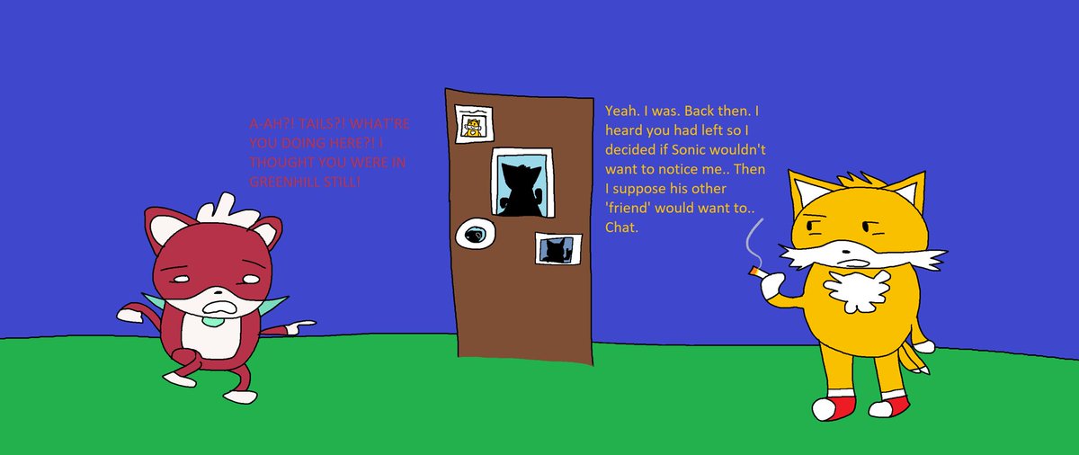 chippoorlydrawn's tweet photo. There he is. That two tailed smoking bastard. Wonder why he came to visit tails?.. who knows.. https://t.co/L0WTg6UfX1