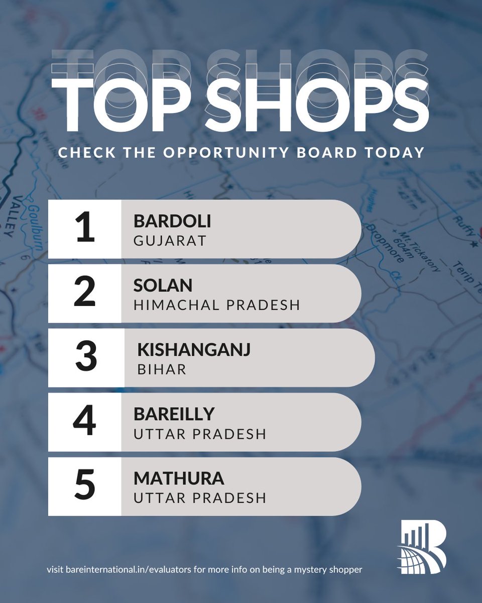 🌟Check out this week's top 5 hot shop locations 🔥 Visit the job board to sign up and start earning!

Log In 🔗ow.ly/cvbq50O1ZH0
Register 🔗ow.ly/34x750O1ZH3
or Fill in the form shorturl.at/aOPRW today!
 
#sidehustle #earnmoney #mysteryshopping #CX