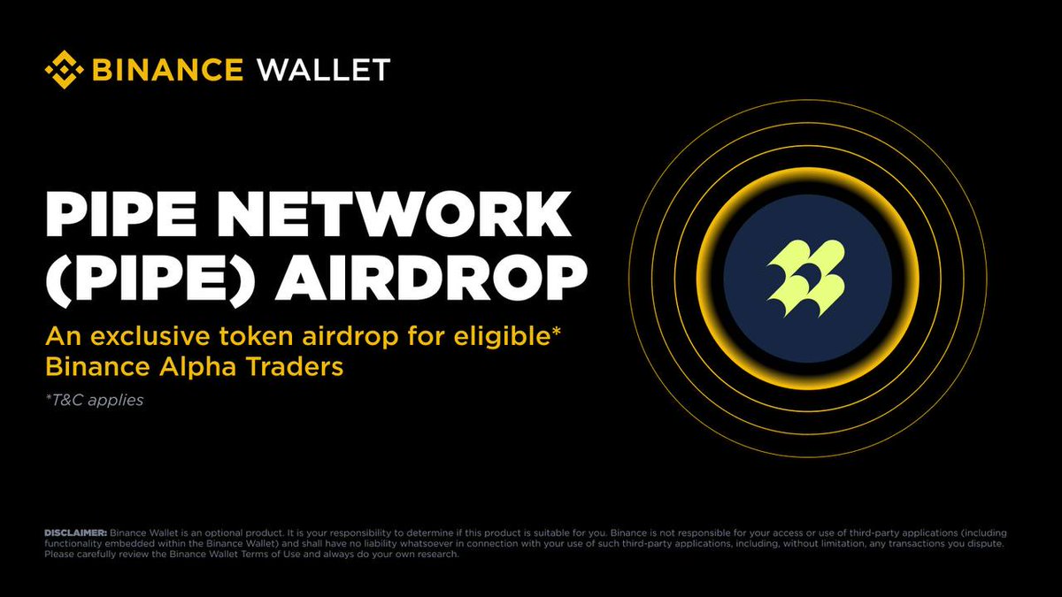 🔶 Binance  Alpha Update October 8 ☠️

✅ Pipe Network $PIPE 

🔺Total Supply : 1.00B
🔺Circulating Supply : 100.00M
🔺Points Required : TBD
🔺Amount : TBD
🔺Pre Market : $0.8500

#Binance #BinanceAlpha