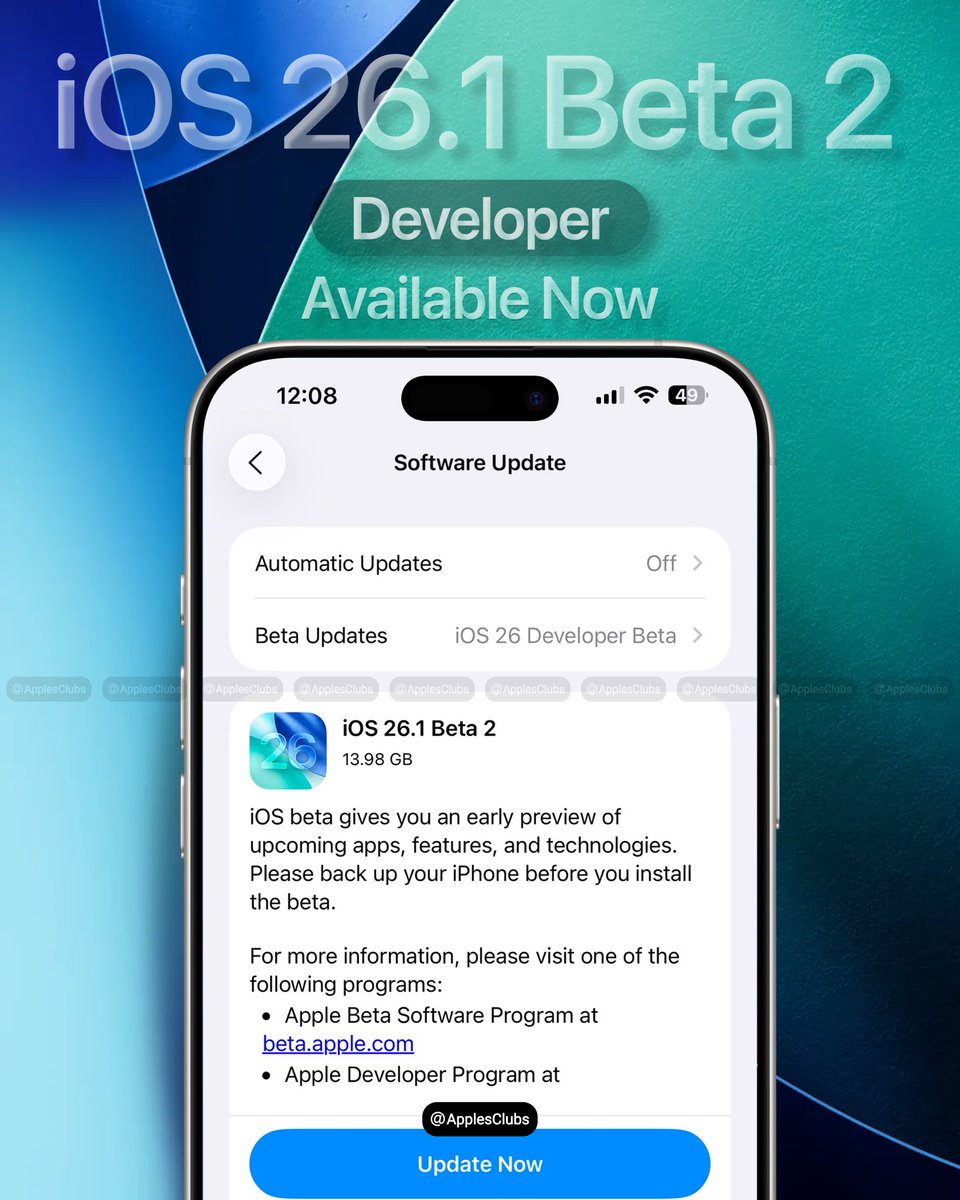Times_of_Cinema's tweet image. 🚨☠️ iOS 26.1 Beta 2 has landed! Ready for the new features? 🧑💻
Get your 13.98 GB download started!
Let me know your thoughts on this latest developer build! 🤔
#iOS #AppleDeveloper #Beta