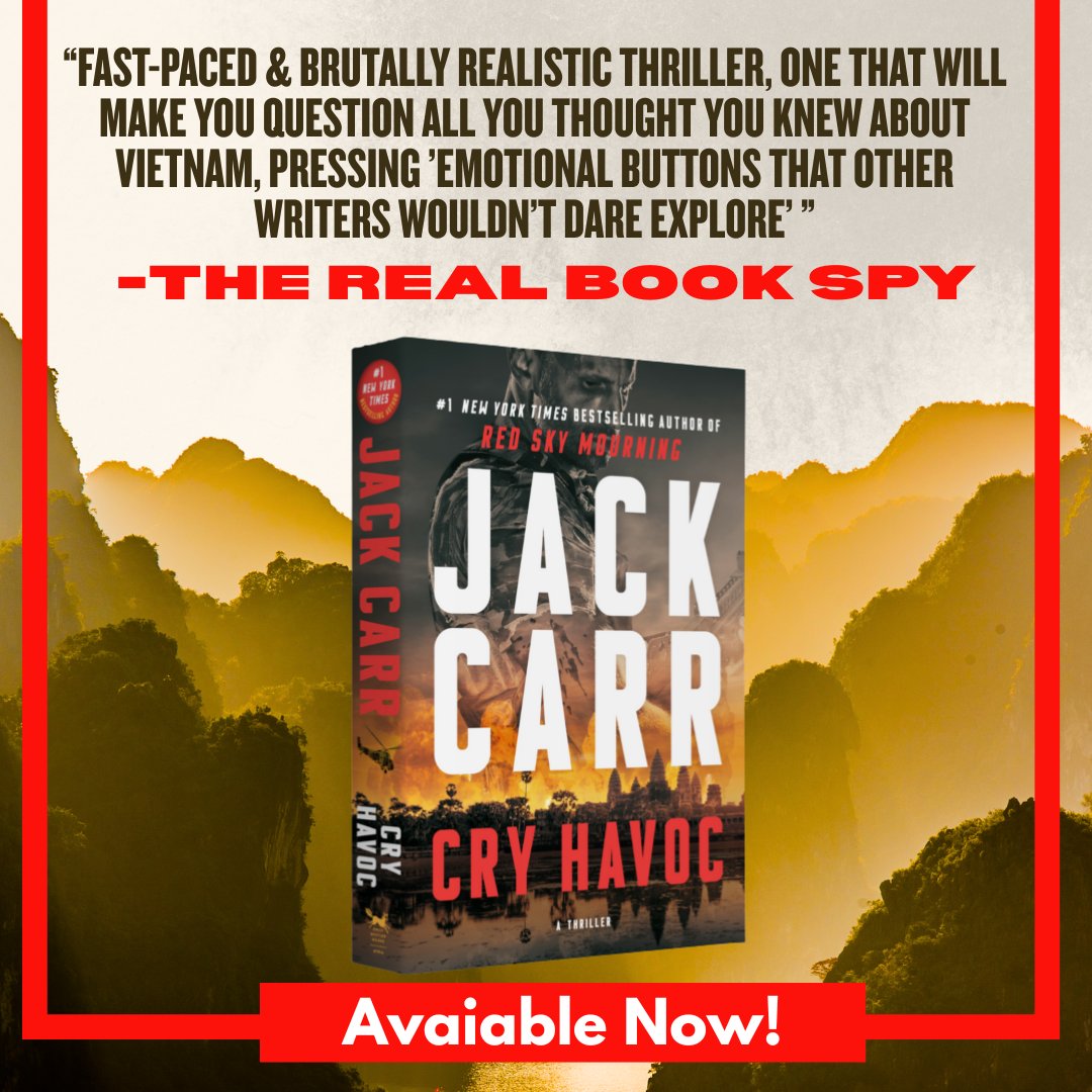RyanSteckAuthor's tweet image. The wait is over. The best thriller of the year—CRY HAVOC—is finally here! Happy Pub Day to @JackCarrUSA, who proves yet again why he is the biggest name in thrillers today with another can&apos;t-miss, must-read novel that&apos;ll blow you away! 

Order now: amzn.to/42pAZo3