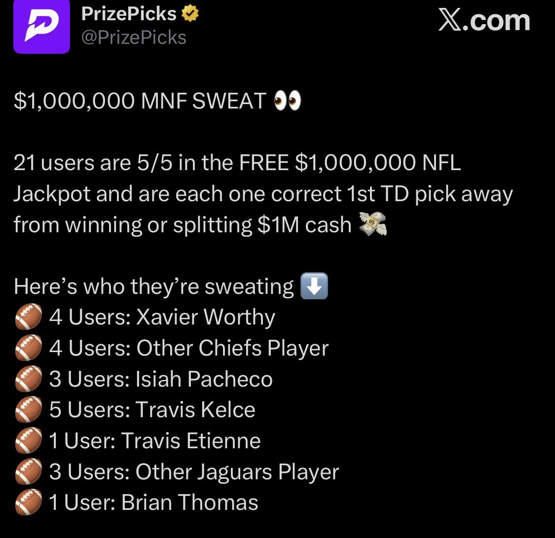 <a href="/PrizePicks/">PrizePicks</a> I’m sorry there were 5 people sweating Kelce but only 4 hit? That doesn’t make sense and reeks of suspicious behavior. Was it employees only?