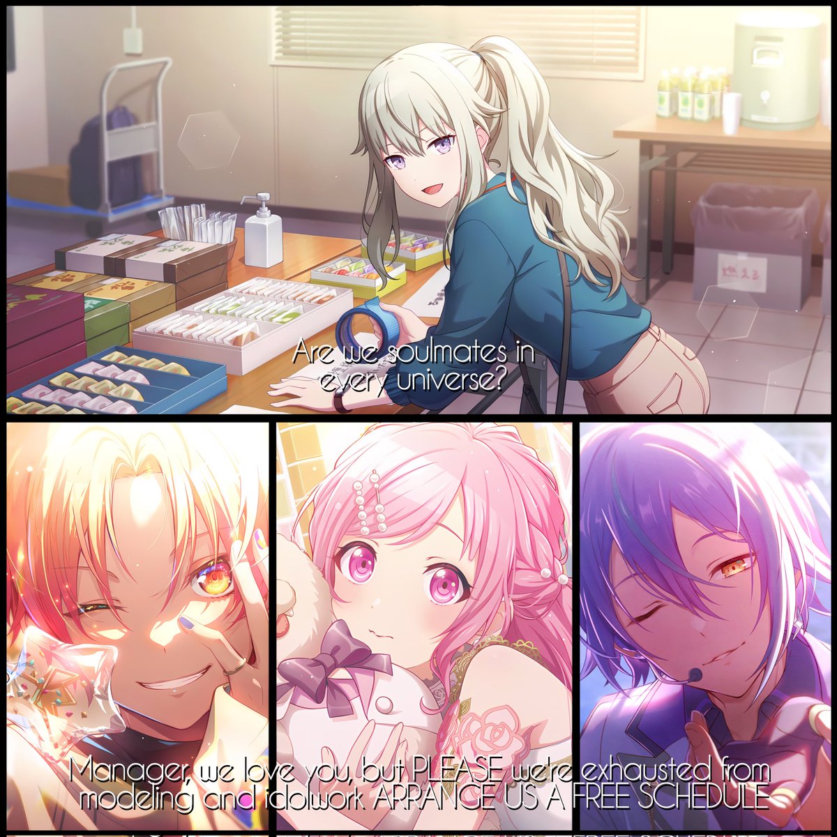 sioimpish_'s tweet image. '"Will we be soulmates in every universe?"

PolyShow AUs with Cards ☆ (* &amp;gt;ω&amp;lt;)🫶🏻
#polysho #tsukasa #emu #nene #rui