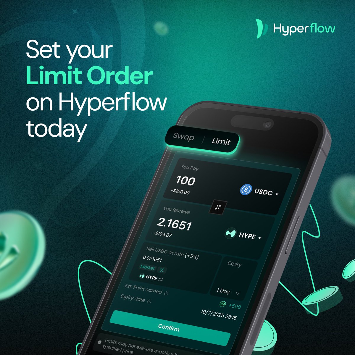 HyperFlow_fun's tweet image. 📢 Introducing Limit Orders on HyperFlow
Now you can:
- Set your desired price ahead of time, manually or with quick presets (+/- 1%, 5%, 10%).
- Choose your expiry time, sit back, and let HyperFlow handle the rest.
👉hyperflow.fun/limit
Hyperliquid