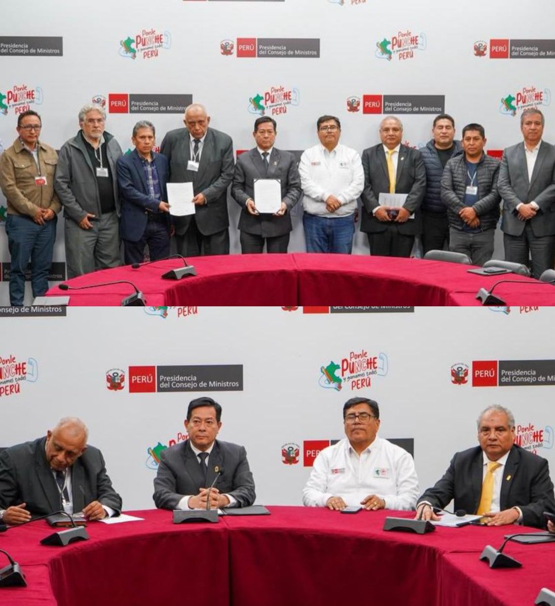 MTC_GobPeru's tweet image. 🔴 #URGENTE | El titular del #MTC, César Sandoval, participó junto al presidente del Consejo de Ministros, Eduardo Arana, y otros ministros de Estado, en la reunión con representantes de las asociaciones y gremios de transportistas, donde se acordó levantar el paro anunciado para…