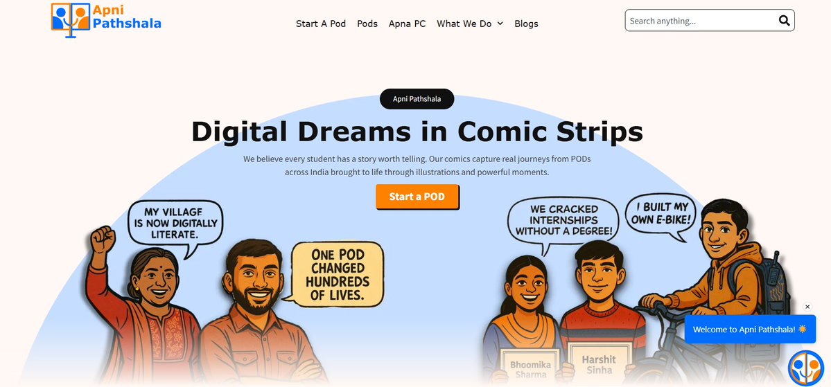 apnipathshala_'s tweet image. Every POD starts with a dream — to make one child, one family, and one village digitally literate.
Join us in turning that dream into reality. Start your own POD and be part of India’s digital learning movement.

Visit: apnipathshala.org/comics/ 
#ApniPathshala #chaloseekhe…