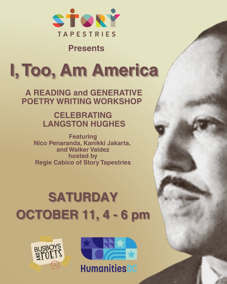 📍 Busboys and Poets – Brookland
📅 Saturday, Oct 11 | 4–6 PM
🎟 Free | Register: bit.ly/4nxrE5H

Featuring powerful voices: @kanikkiJ, Nico Penaranda, Walker Valdez
Hosted by @RegieCabico

Funded by DC Public Library + Humanities DC | Co-sponsored by <a href="/busboysandpoets/">Busboys and Poets</a>