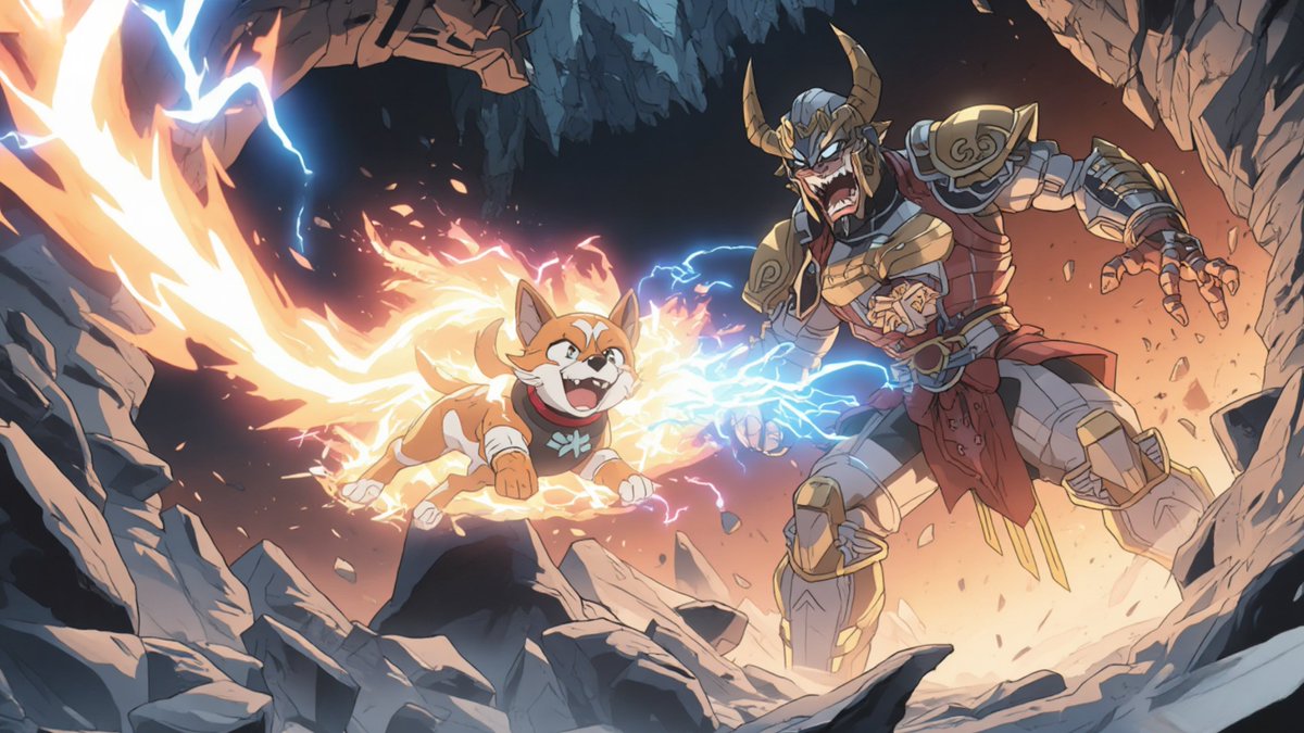 KDOGcoin_'s tweet photo. The hero dog faces a formidable foe: the "Oblivion Guardian." This guardian is a massive firewall monster, formatting any data that dares approach. The hero dog knows brute force won't work. It crouches low, claws sharp as blades, lets out a fierce howl, and searches for a flaw in the guardian's underlying logic.