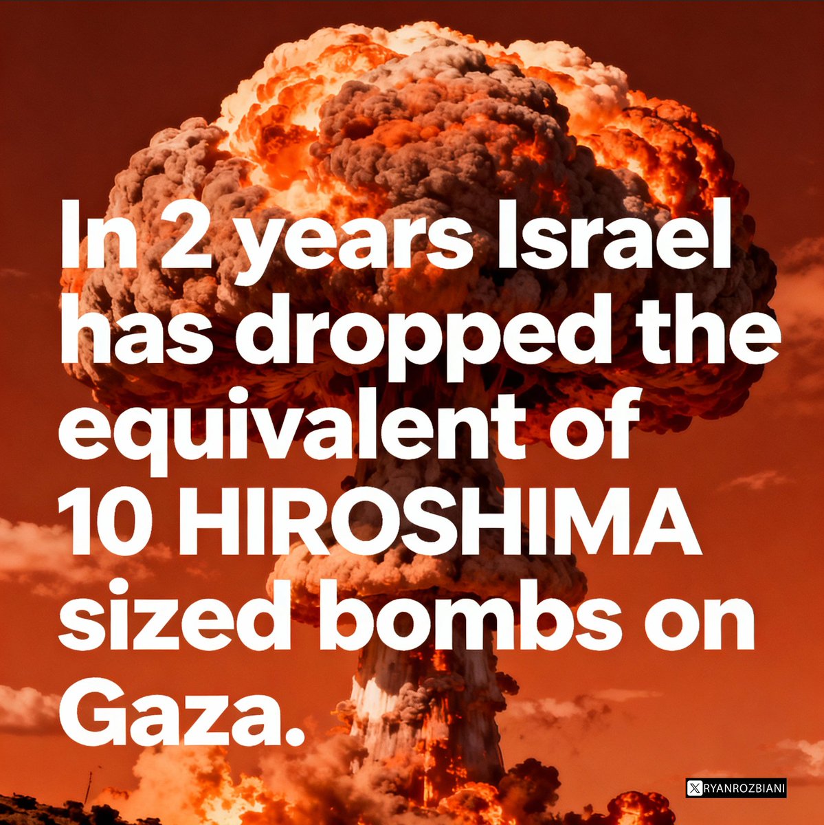 In 2 years, Israel has dropped the equivalent of 10 HIROSHIMA Sized Bombs on Gaza