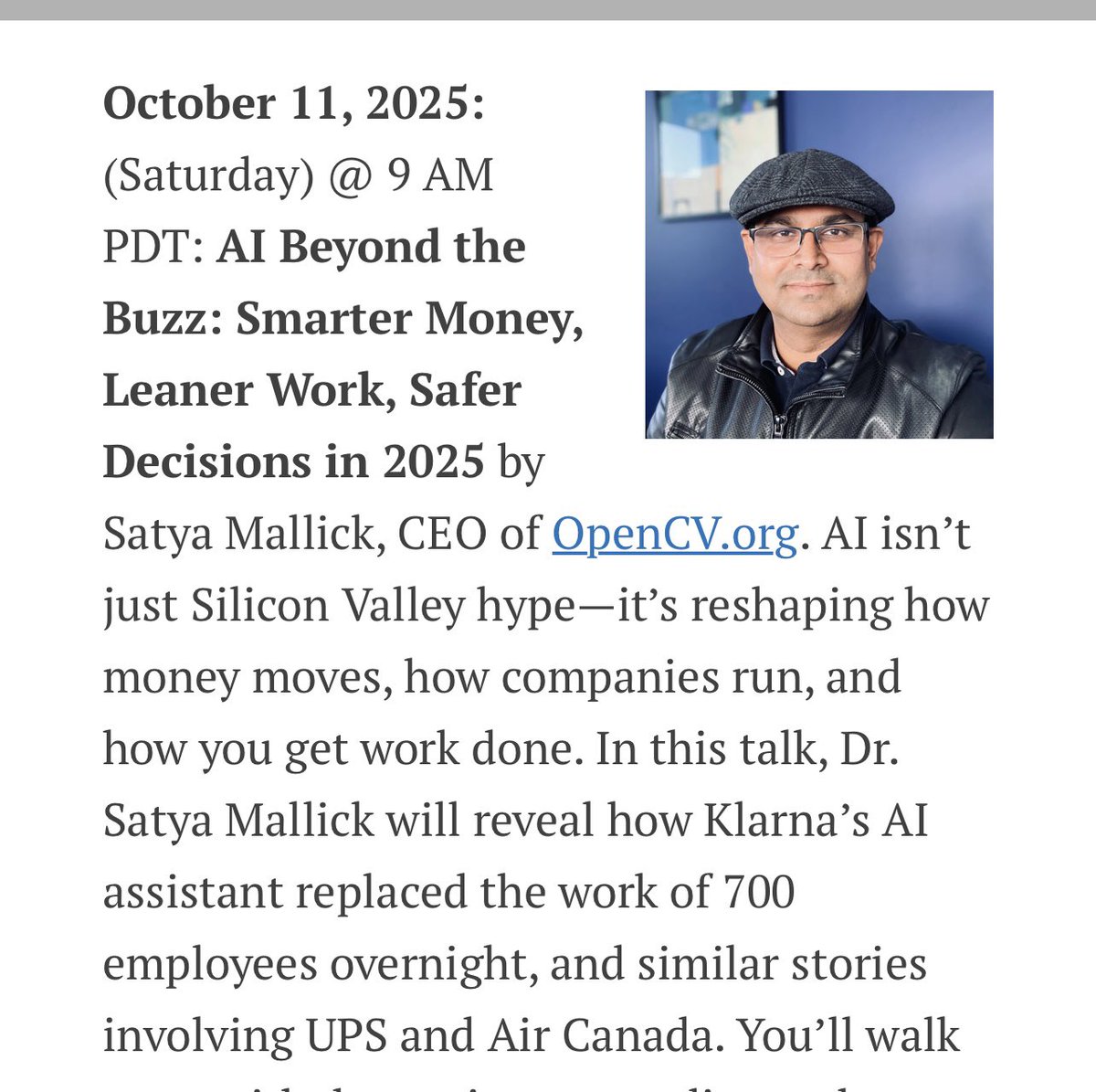 anni_sen's tweet image. San Diego Investors👇🏽

AI Beyond the Buzz: Smarter Money, Leaner Work, Safer Decisions in 2025 by Satya Mallick @LearnOpenCV 

Come on over to San Diego meeting this Saturday 11th October at 9am hosted by AAII San Diego!!
&amp;lt;Details in link below&amp;gt;

Want to know how AI is disrupting…