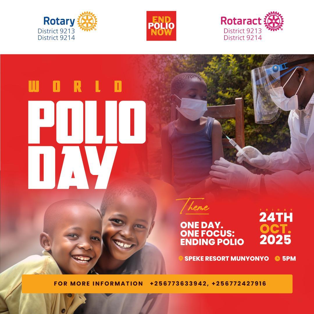 We’ve beaten 99.9% of polio, but the last 0.1% is the hardest. It’s in our hands.  Join us this World Polio Day as we turn zero into reality. 
📅 24 October 2025
📍 Speke Resort Munyonyo 
 The Gates Foundation triples your gift:   trf.rotaryd9213.org  
#RotaryEyamba