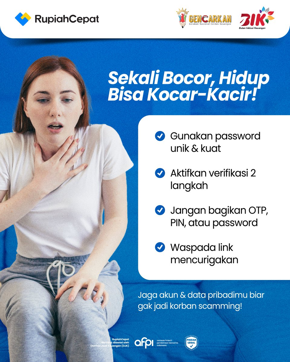 Jangan tunggu data bocor baru panik 😭
Sekarang waktunya jaga akun &amp; data pribadimu dari scammer! 🚨