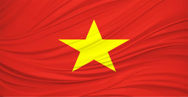 Wavy Vietnam national flag with yellow star on red background