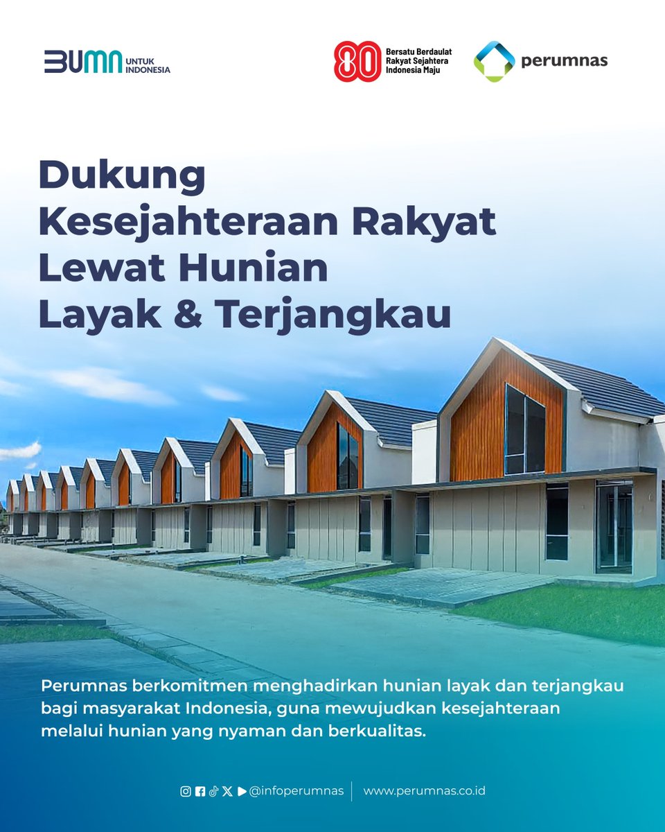 tanjunghadir's tweet image. Dalam semangat HUT RI ke-80, Perumnas terus wujudkan hunian layak &amp;amp; terjangkau untuk rakyat 🇮🇩 Dari TOD, revitalisasi kawasan kumuh, hingga rumah subsidi untuk MBR—karena rumah adalah pondasi kesejahteraan. 🏠

#HunianUntukIndonesia #HUTRI80 #Perumnas #TigaJutaRumah