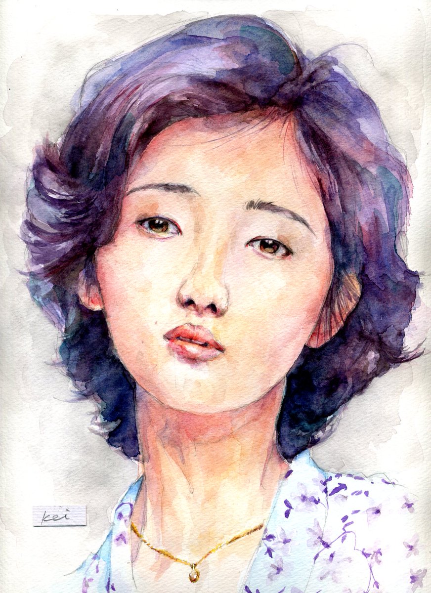 kei1037's tweet photo. 山口百恵さんを水彩画で描きました🎨🖌️

「さよならの向う側」聴きたくてベストアルバム購入しました💿

他の曲もじっくり聴いたことがなかったので、あらためて聴くと素晴らしさに感動します

＃山口百恵
＃水彩画
＃人物画 https://t.co/WgOYZSOhVq