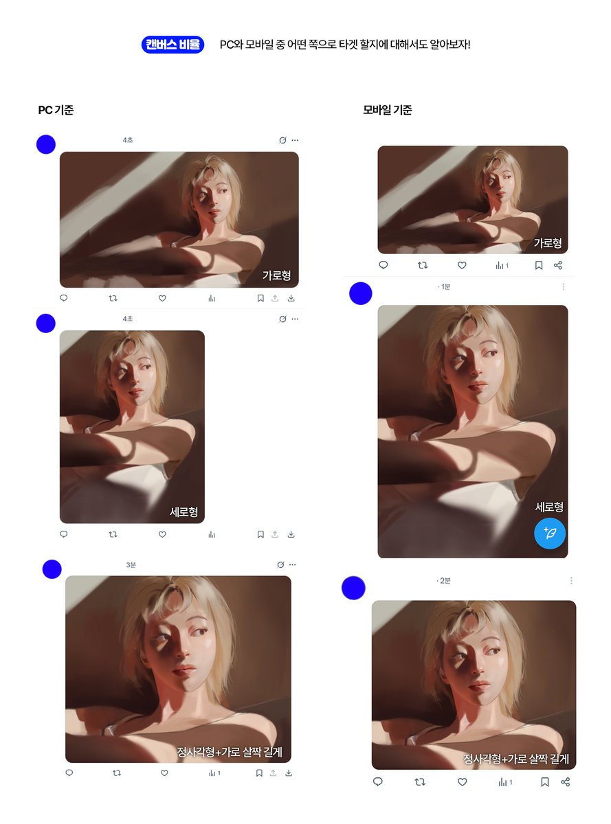 오랜만에 작업 과정을 적고 있는데 생각보다 쓸 게 많은,,,
PC/모바일에 따라 달라지는 그림 노출 면적에 대한 예시입니다!