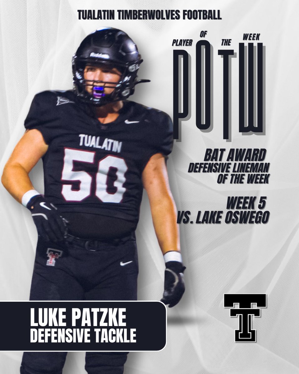 TualatinHSFB's tweet photo. 🏆 Week 5 Players of the Week 🏆
vs. Lake Oswego

Shield - Brady Knips 
Bat - Luke Patzke
Scout D - Cody Hartley
Scout O - Josiah Hering

#AllFight

📸 Lovelace Media LLC, Winston Harden https://t.co/5qQlp5A9Pv