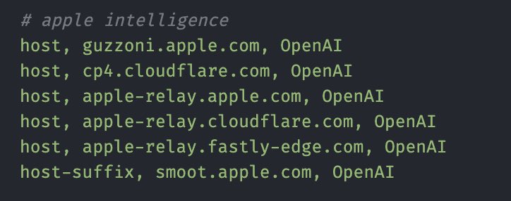 suyi_cc's tweet image. 最近开了 #3hk 的流量卡，但香港网络访问 Apple AI 也得挂🪜，产生一个新需求：蜂窝数据代理 ChatGPT + Apple AI 相关域名，WIFI 按规则分流。

#quantumultx 策略配起来比较麻烦，突然想到可以通过苹果的 #shortcuts 切换配置文件来实现：

1. 快捷指令：根据网络名称复制配置文件
2.…
