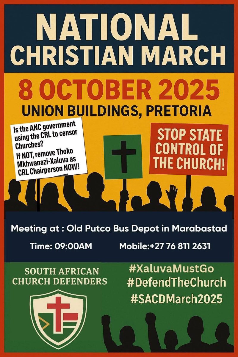 SalomeMphi70383's tweet image. #HandsOffTheChurch
We stand to say No to Church State Control Over the Church.
@MYANC 
@CRL