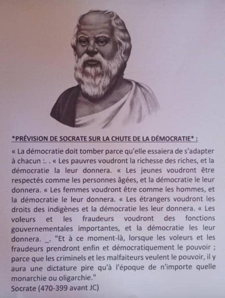 Vivons-nous la fin de la démocratie ? Que va-il se passer ? Socrate revient