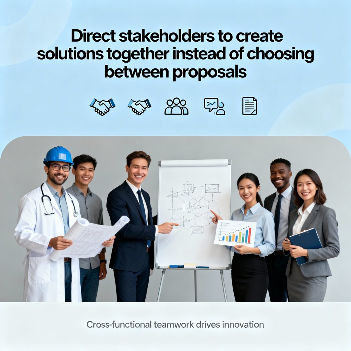 tauheedpm's tweet photo. Facilitate collaborative decision-making.

Direct stakeholders to create solutions together instead of choosing between their proposals. Say: “Engineering and sales will design a solution that meets both technical constraints and customer requirements.” https://t.co/fi5KuBGzMU