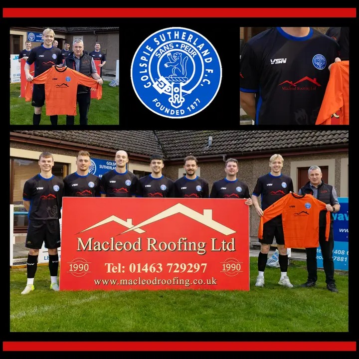 Golspie Sutherland (@golspiesuthfc) on Twitter photo Sponsorship -
The team and committee were delighted to have Alan Campbell, Operations Manager at Macleod Roofing present the new away top. A huge thanks to Sandy Macleod, and everyone at Macleod Roofing Ltd for this sponsorship and support to the club.<a href="/NorthCaleyFA/">North Caledonian FA</a> Sponsorship -
The team and committee were delighted to have Alan Campbell, Operations Manager at Macleod Roofing present the new away top. A huge thanks to Sandy Macleod, and everyone at Macleod Roofing Ltd for this sponsorship and support to the club.<a href="/NorthCaleyFA/">North Caledonian FA</a>