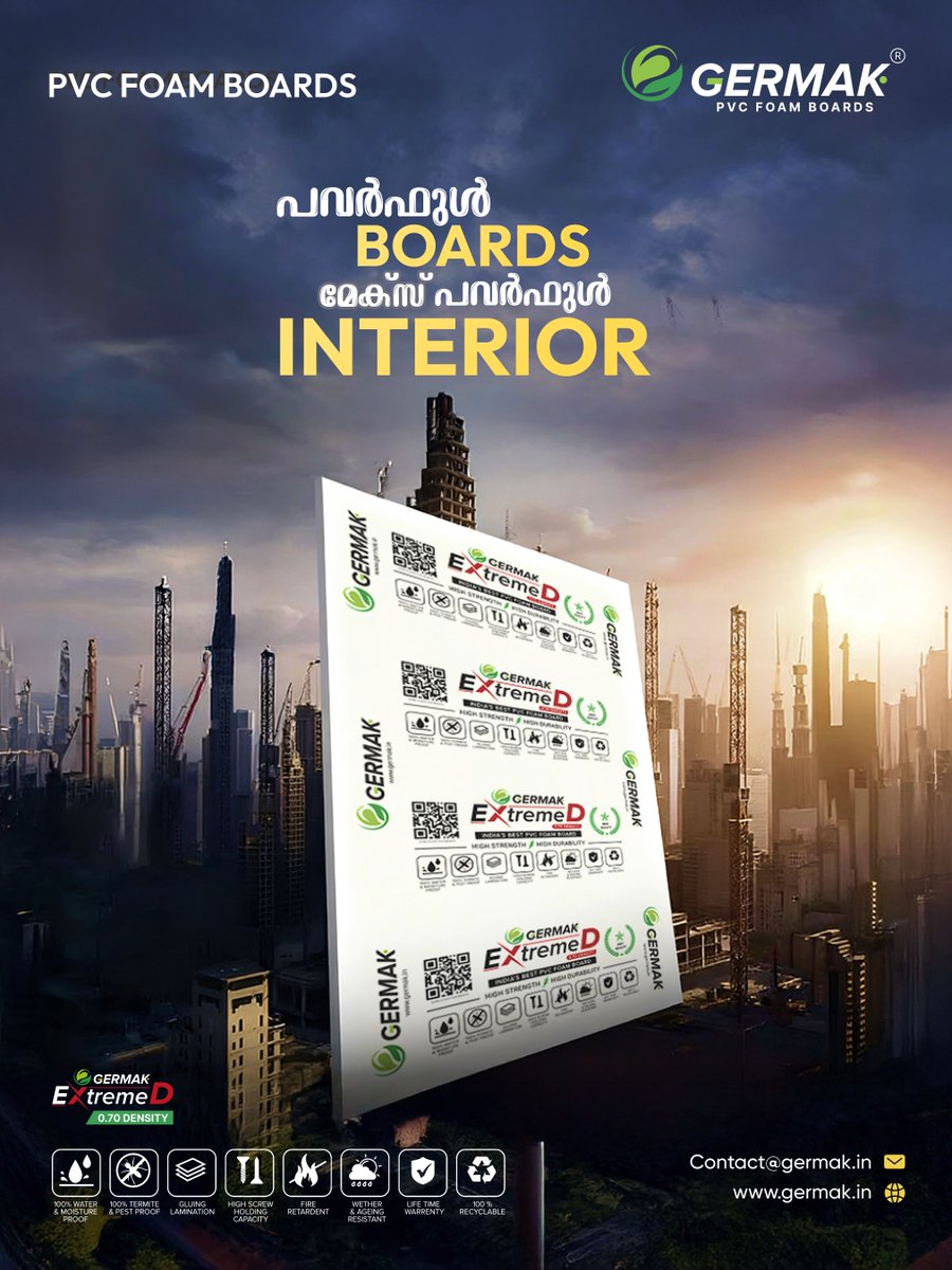 GermakPVCBoards's tweet image. പവർഫുൾ BOARDS
മേക്‌സ് പവർഫുൾ INTERIOR💥

Elevate your space with Powerful PVC Foam Boards

contact@germak.in
germak.in

#PVCFoamBoards #PowerfulBoards #InteriorDesign #HomeDecor #ModernInteriors #DurableMaterials #CreativeSpaces
