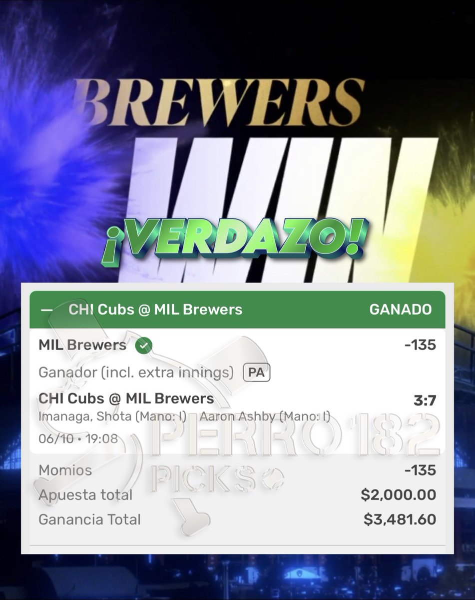 Perro182Picks's tweet photo. Traemos una racha de 6 ganadas 1 perdida en la postemporada de la MLB.

Hoy volvimos a ganar con los @Brewers https://t.co/EZId6ljR90
