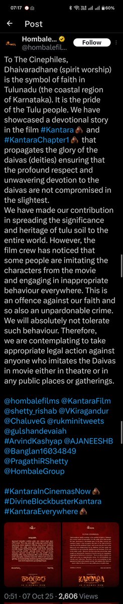TheTuluve's tweet photo. Tuluphobia is real!!

Shame on Hombale for deleting the truth. 

If this is how they treat us, then Tulunad should stop watching this movie in theaters immediately. 
@shetty_rishab @hombalefilms @VKiragandur @KantaraFilm
@rukminitweets
#KantaraChapter1 https://t.co/UaUMc0C3TU