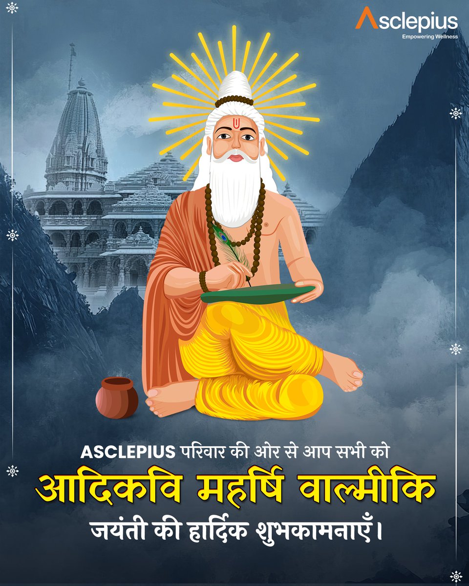 OfficialAWPL's tweet photo. Asclepius परिवार की ओर से आप सभी को आदिकवि महर्षि वाल्मीकि जयंती की हार्दिक शुभकामनाएँ।
महर्षि वाल्मीकि केवल रामायण के रचयिता ही नहीं, बल्कि हमें जीवन में सत्य, धर्म और नैतिकता का मार्ग दिखाने वाले प्रेरक गुरु भी हैं।
#Awpl #AsclepiusWellness #ValmikiJayanti2025 https://t.co/pFylViqnJn