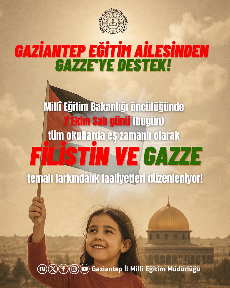 Gökyüzü herkes için, insanca yaşamak herkes için, bu yüzden nehirden denize özgür Filistin!🇹🇷🇵🇸
<a href="/Gaziantep_MEM/">Gaziantep İl Millî Eğitim Müdürlüğü</a> <a href="/erdalkilinc27/">Dr.Erdal KILINÇ</a> <a href="/Yusuf__Tekin/">Yusuf Tekin</a> <a href="/tcmeb/">Millî Eğitim Bakanlığı</a> <a href="/karkamkaymakam/">Karkamış Kaymakamlığı</a> <a href="/gantepvaliligi/">Gaziantep Valiliği</a>