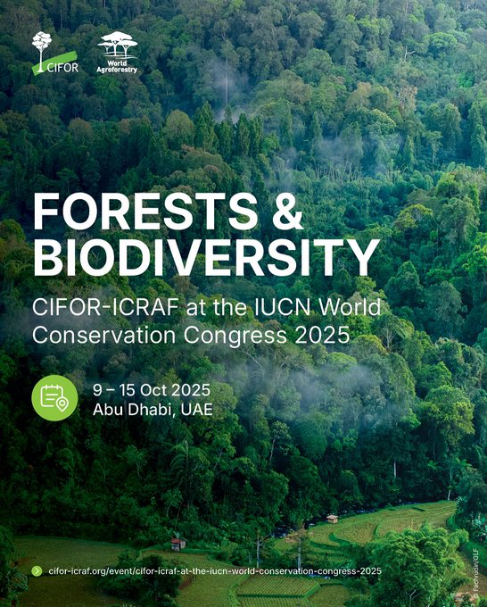 CIFOR_ICRAF's tweet image. #Biodiversity loss is accelerating, but trees, forests and #agroforestry offer solutions
Join CIFOR-ICRAF at the #IUCNCongress (9–15 Oct, Abu Dhabi) as we spotlight nature-based solutions for a resilient future.
🔗: bit.ly/3SfRiOM
#Trees4Resilience
