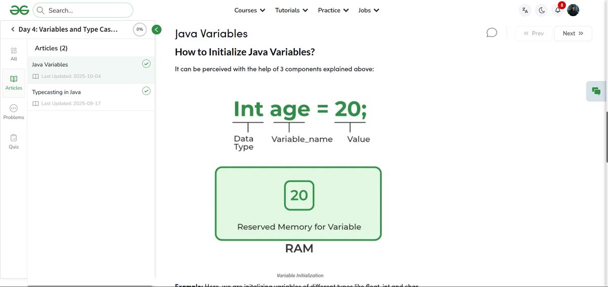 amanhaidry's tweet image. #Java from @geeksforgeeks 🚀
✅Java Variables
✅Typecasting in Java
✅Widening Type Casting
✅Explicit Type Casting

#100DaysOfCode #JavaDev #programmer #code #Coding #CodingJourney #CodingLife #LearnInPublic #GeeksforGeeks #gfg #nationskillup #skillupwithgfg #100DaysOfCoding