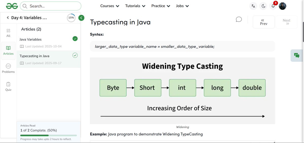 amanhaidry's tweet image. #Java from @geeksforgeeks 🚀
✅Java Variables
✅Typecasting in Java
✅Widening Type Casting
✅Explicit Type Casting

#100DaysOfCode #JavaDev #programmer #code #Coding #CodingJourney #CodingLife #LearnInPublic #GeeksforGeeks #gfg #nationskillup #skillupwithgfg #100DaysOfCoding