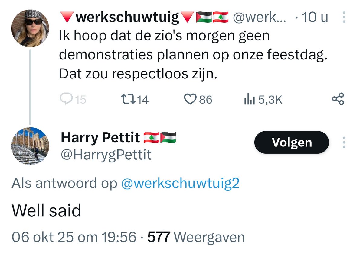 Huilen over genocide, maar 7 oktober als een feestdag zien. Deze mensen zijn echt zwaar ziek in hun hoofd.