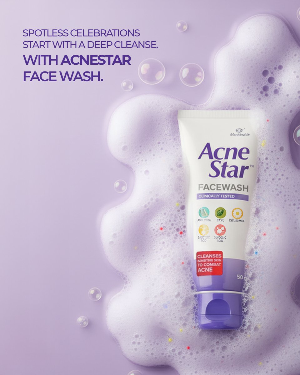 AcnestarGel's tweet image. Celebrate every festival moment with confidence. AcneStar Face Wash deep cleanses to keep your skin spotless, fresh, and glowing all season long ✨

#SpotlessCelebrationsWithAcneStar #AcneStar #AISkinDecode #ClearSkin #FestiveGlow #AcneStarFaceWash