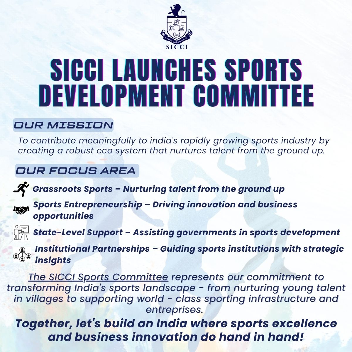 🏆 A great step forward for Indian Sports!

SICCI officially launches the Sports Committee to strengthen India’s sports ecosystem — from grassroots to global stages. 🌍

Together, let’s power a future where sports excellence meets innovation! 💪✨

#siccisports #sportsrevolution