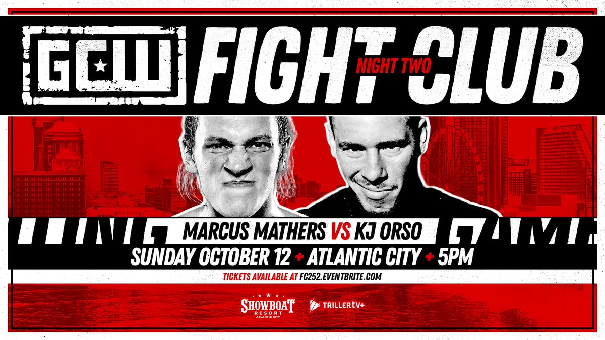 *FIGHT CLUB WEEKEND UPDATE*

Just Signed for 10/12:

KJ ORSO
vs
MARCUS MATHERS

Plus:
B.O.F. vs YDNP
BearDozer v Shotzi/Emersyn
Parker v Danger
Vndl48 v Mason/Slade/Krule
+more

Tix:

10/11:
FC251.eventbrite.com

10/12:
FC252.eventbrite.com

Watch LIVE on <a href="/Triller_TV/">TrillerTV</a>