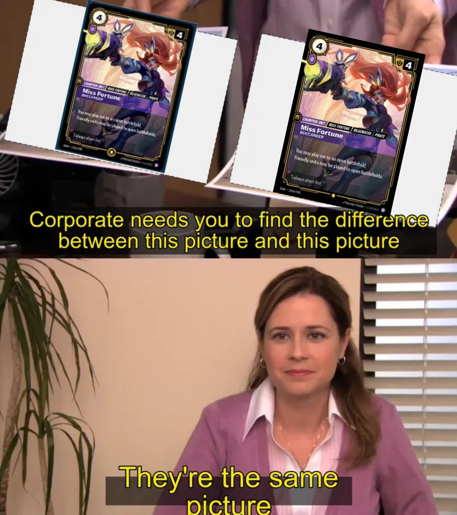 One of these is a top 8 prize for an official 1000+ player event, and the other is found in a booster pack💔