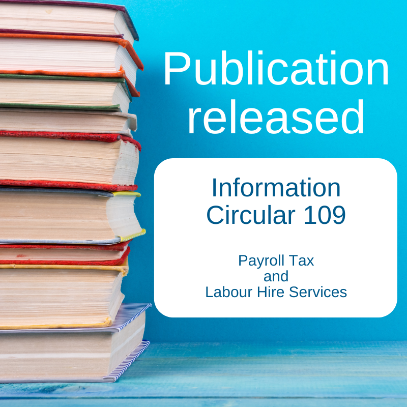RevenueSA's tweet photo. Information Circular 109 - Payroll Tax and Labour Hire Services has been released.

View at: https://t.co/Oc5mVJh7nF https://t.co/B15c6uzidJ