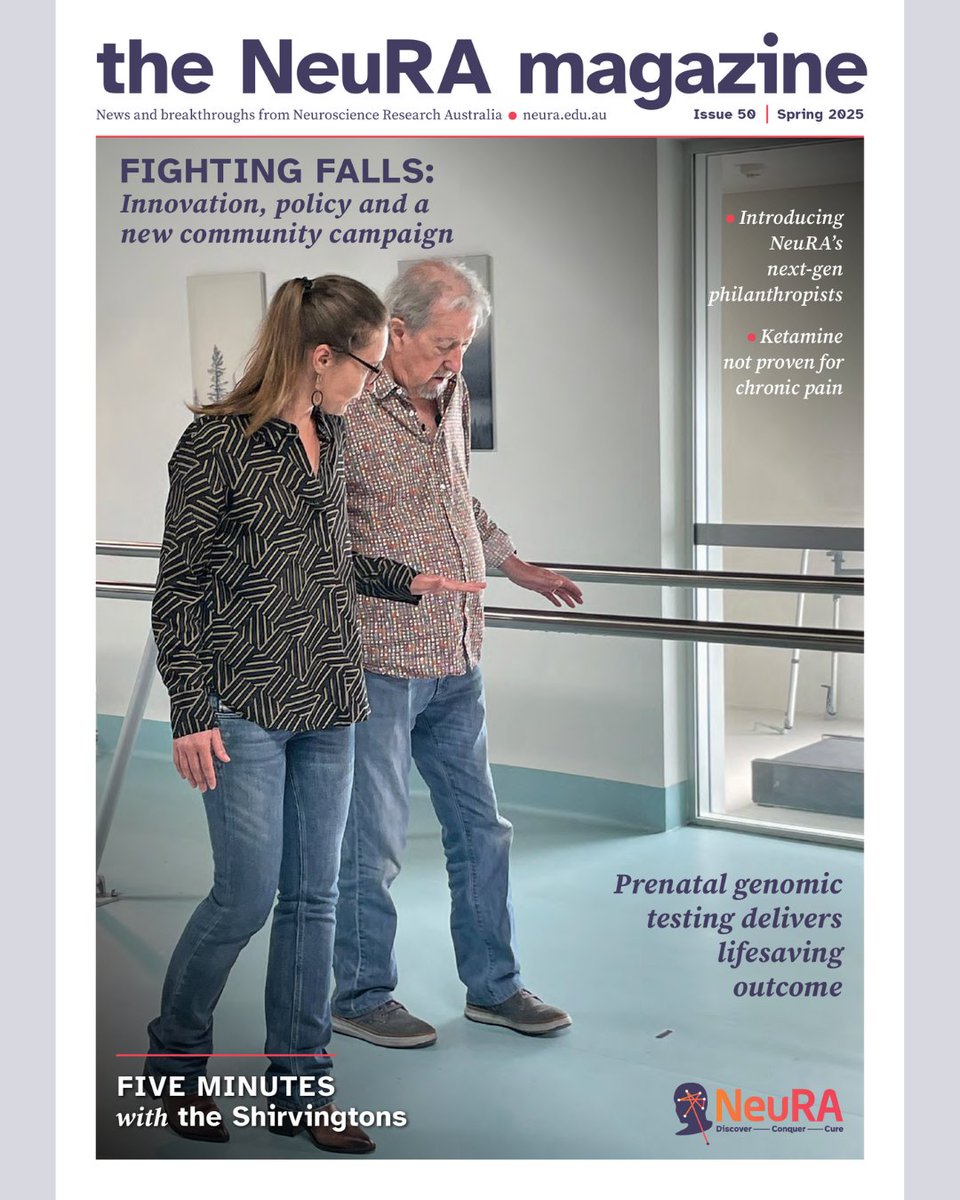 The Spring issue of The NeuRA Magazine is out now!

- Actor Michael Caton visits as part of a new fall prevention campaign.
- We introduce NeuRA’s next-gen philanthropy program.
- How prenatal genomic testing delivered a lifesaving outcome to a family in need.
- See how our