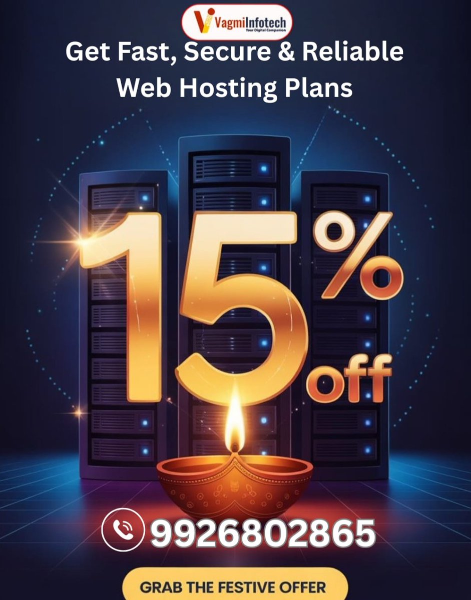VagmiServices's tweet photo. 🎉 Web Hosting Deal of the Season – Save Big NOW!

🚀 Apni Website ko do Tez Speed + Secure Hosting!
🎉 Festive dhamaka – 15% OFF only with #VagmiInfotech 💻✨
📞 Call Now: 9926802865

#VagmiInfotech #FestiveOffer #WebHosting #BusinessGrowth #15PercentOff #GrabTheDeal https://t.co/GC8JBsKz1G