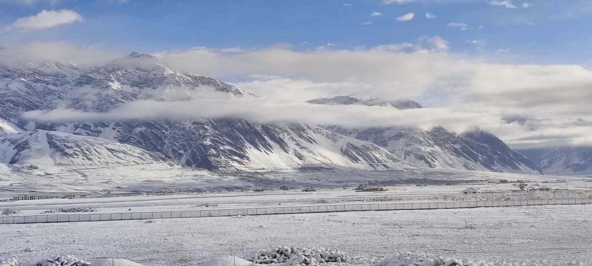 It snowed last night in Zanskar, and this morning, under the gentle touch of sunlight, the valley looked magically beautiful — as if nature itself had paused in silent prayer, draped in white serenity and divine calm..