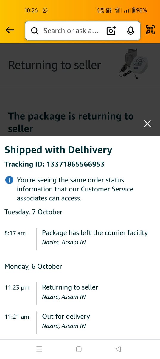 deepankargogoi1's tweet photo. Thanks @amazonIN and @Delhivery for the worst shopping experience ever 👏
No delivery, false updates, and customer support that does nothing!
Didn’t expect this from Amazon. Totally ruined the trust. 😤 #Amazon #Delhivery #BadService https://t.co/5k2XwUpRxq