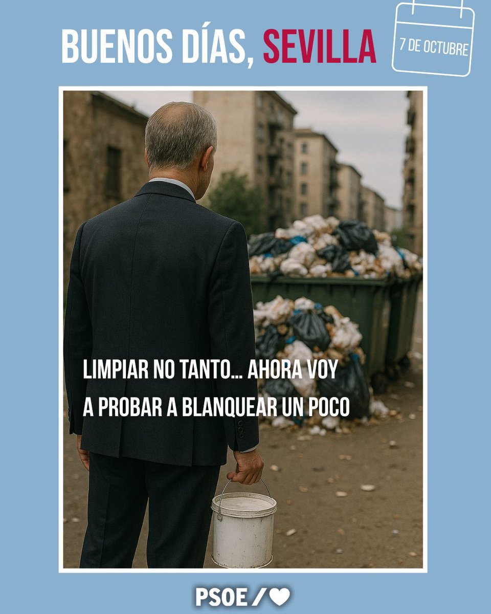 Buenos días
Que dice Sanz que hay sitios donde ya casi nadie se le queja de la limpieza... 
#SevillaEnMarchaAtrás